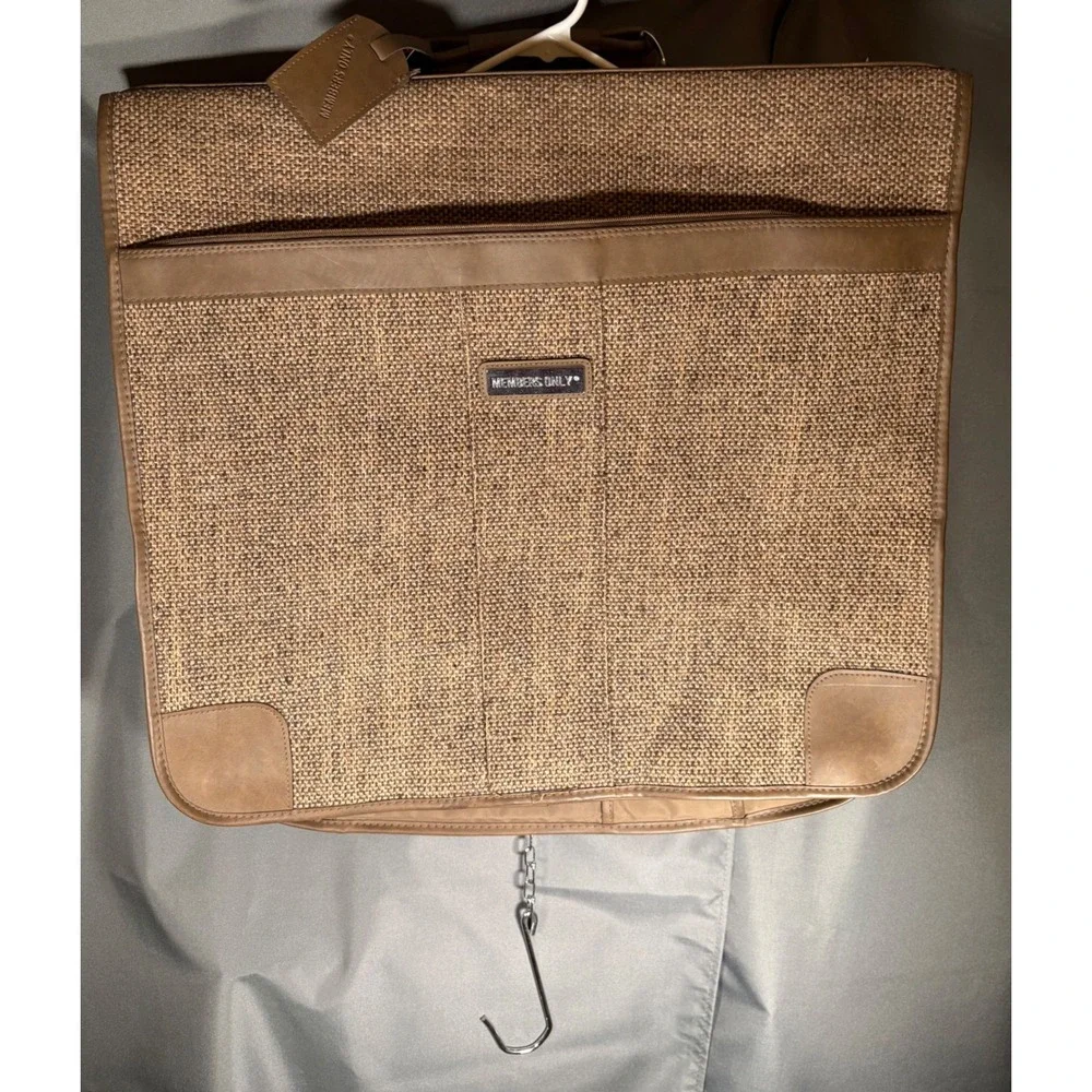 Vintage Members Only 3 Piece Luggage Set Brown Tweed Suitcase Garment Carry On